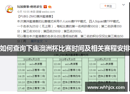 如何查询下庙澳洲杯比赛时间及相关赛程安排